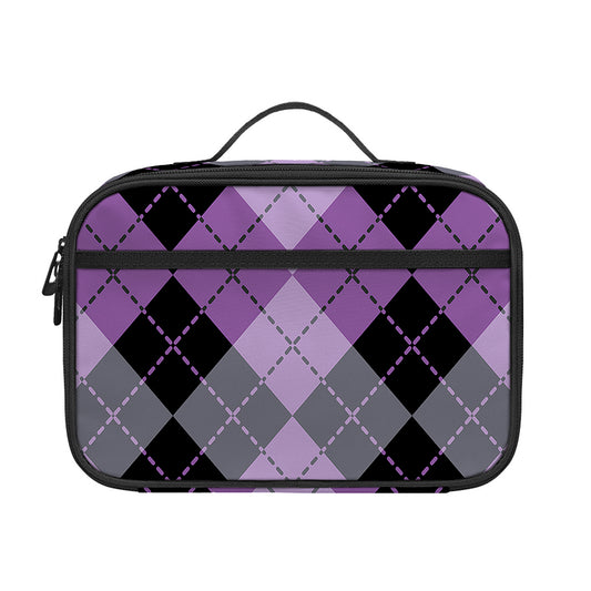 Black Grey And Violet Argyle Print Portable Lunch Bag