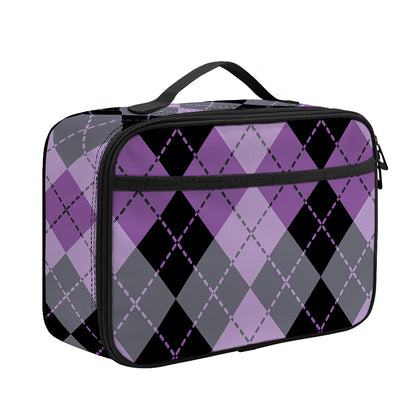 Black Grey And Violet Argyle Print Portable Lunch Bag