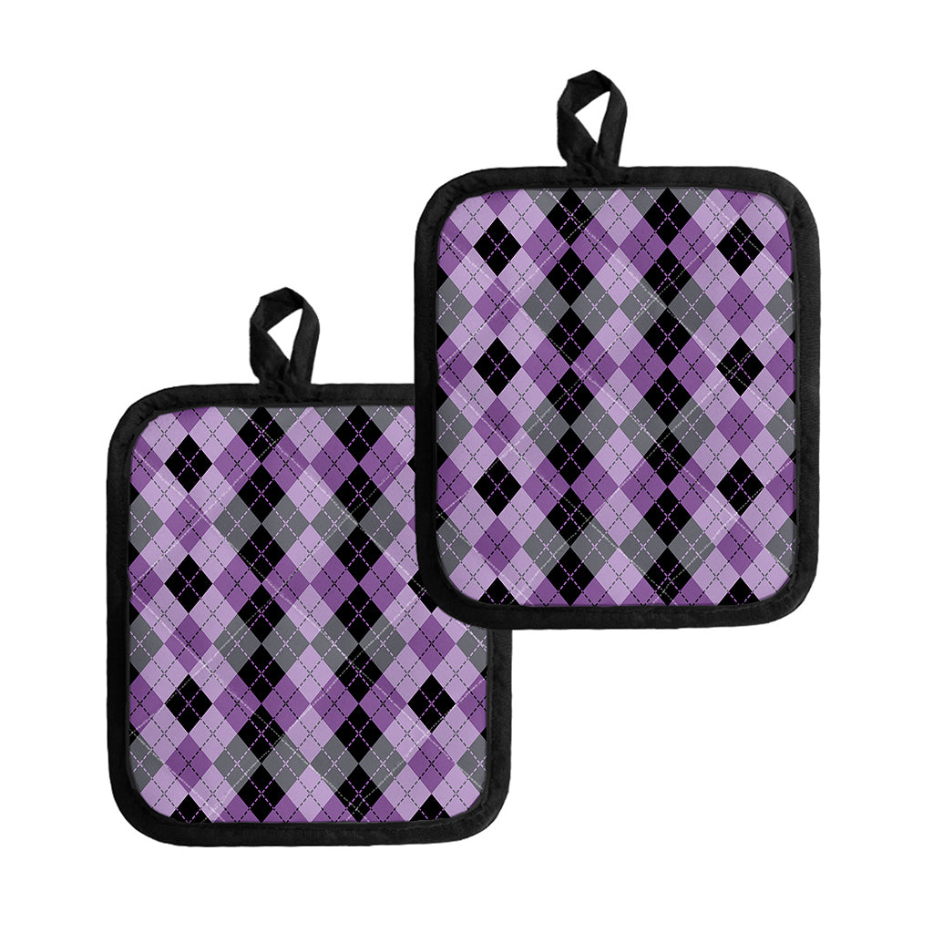 Black Grey And Violet Argyle Print Pot Holders