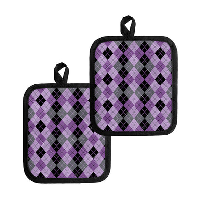 Black Grey And Violet Argyle Print Pot Holders