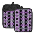 Black Grey And Violet Argyle Print Pot Holders With Pocket