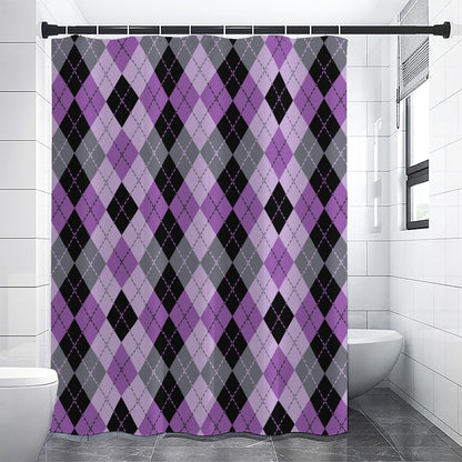 Black Grey And Violet Argyle Print Premium Shower Curtain