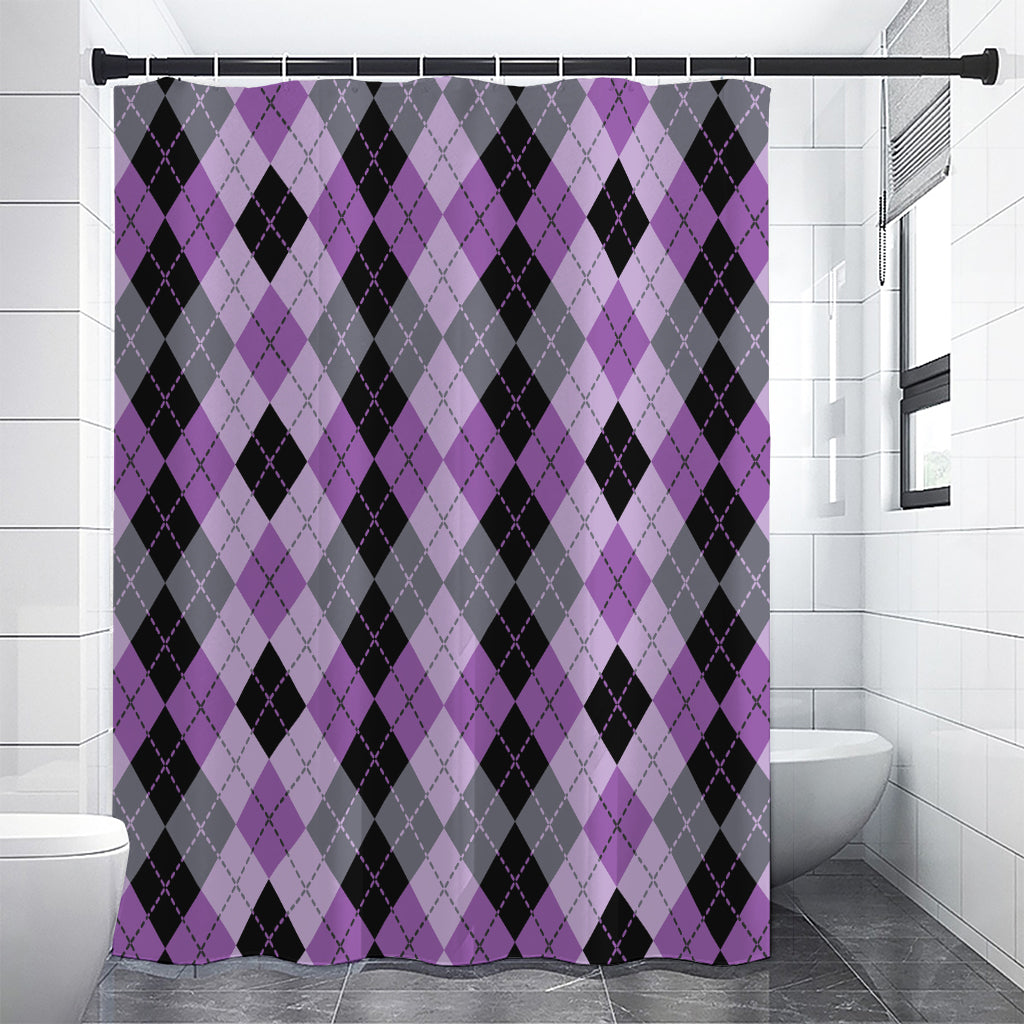 Black Grey And Violet Argyle Print Premium Shower Curtain