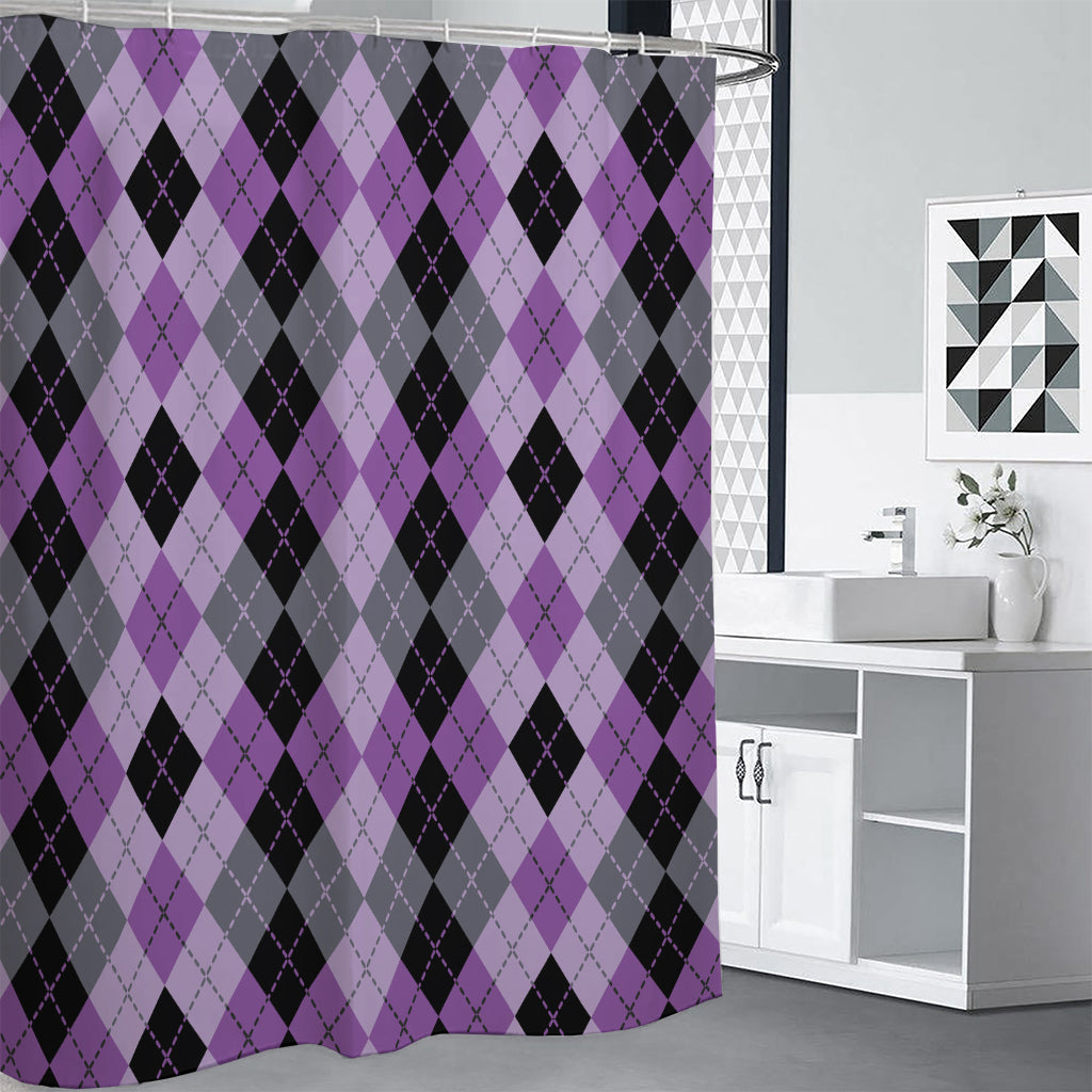 Black Grey And Violet Argyle Print Premium Shower Curtain