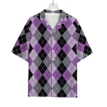 Black Grey And Violet Argyle Print Rayon Hawaiian Shirt