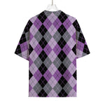 Black Grey And Violet Argyle Print Rayon Hawaiian Shirt