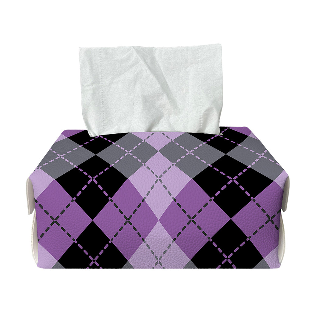 Black Grey And Violet Argyle Print Rectangle Tissue Box Cover