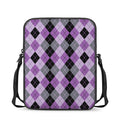 Black Grey And Violet Argyle Print Rectangular Crossbody Bag