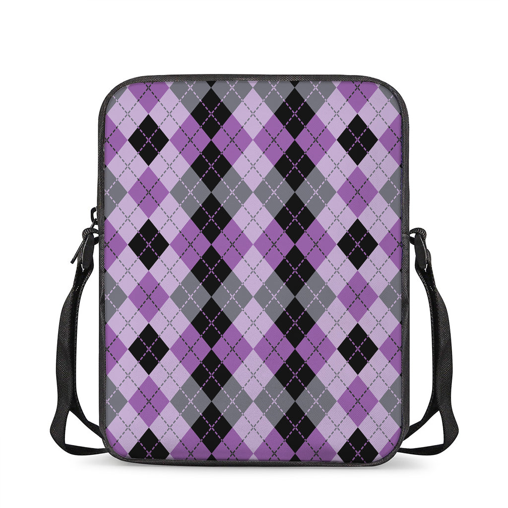 Black Grey And Violet Argyle Print Rectangular Crossbody Bag