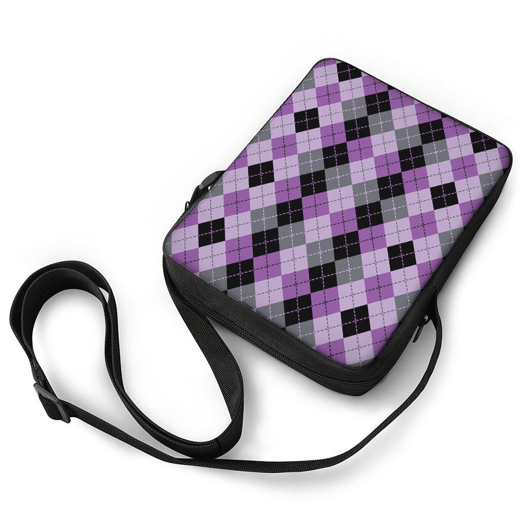 Black Grey And Violet Argyle Print Rectangular Crossbody Bag