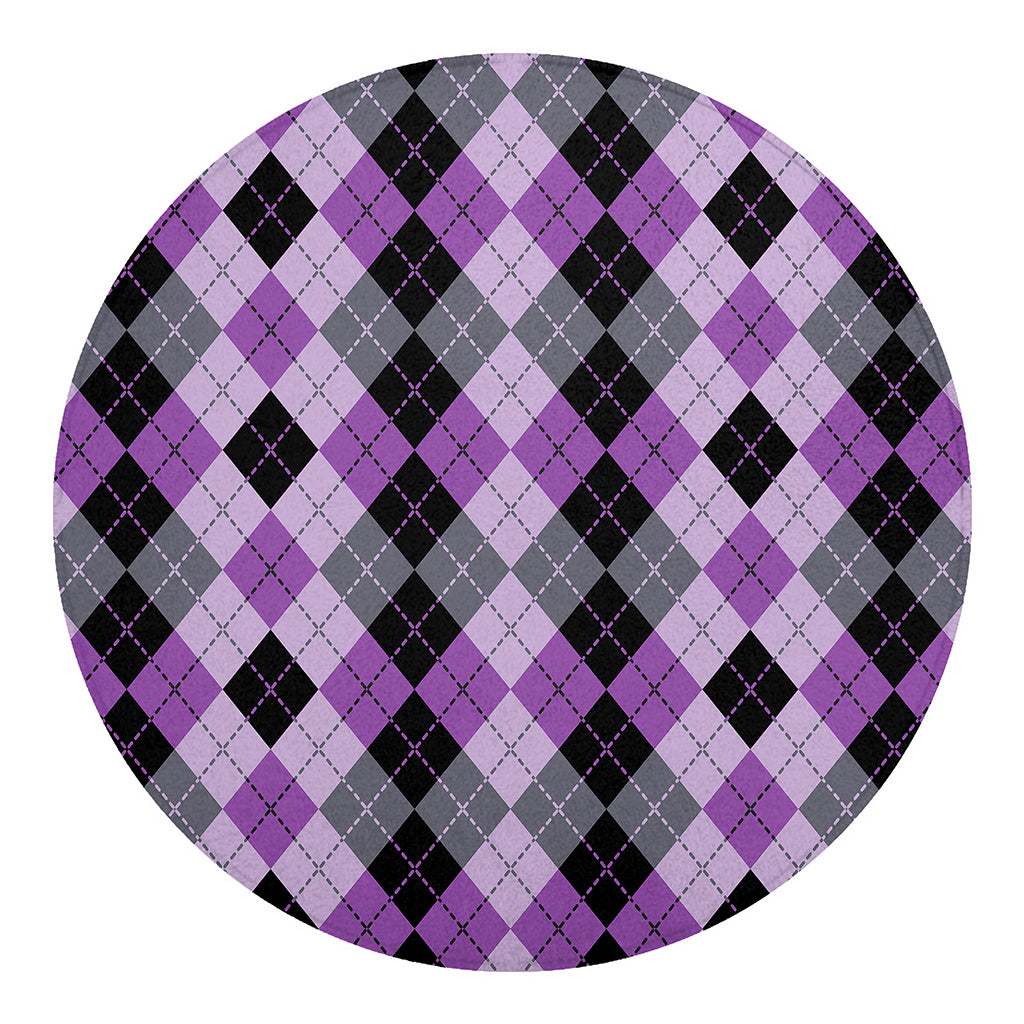 Black Grey And Violet Argyle Print Round Blanket
