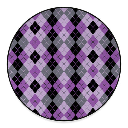 Black Grey And Violet Argyle Print Round Floor Mat