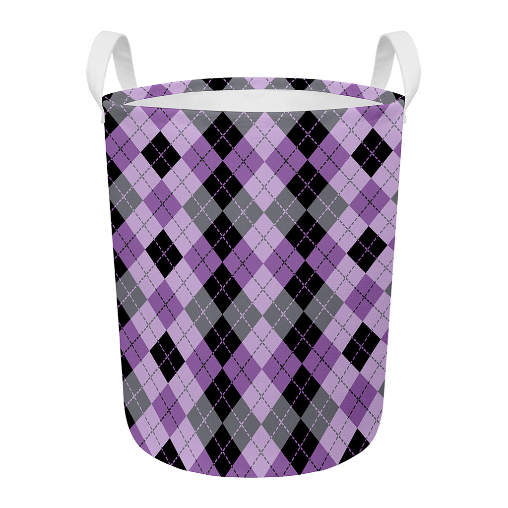 Black Grey And Violet Argyle Print Round Laundry Basket
