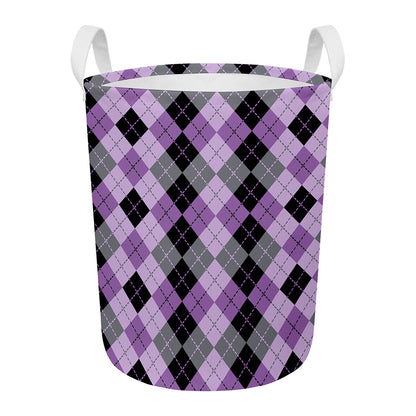 Black Grey And Violet Argyle Print Round Laundry Basket