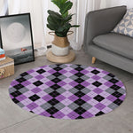 Black Grey And Violet Argyle Print Round Rug