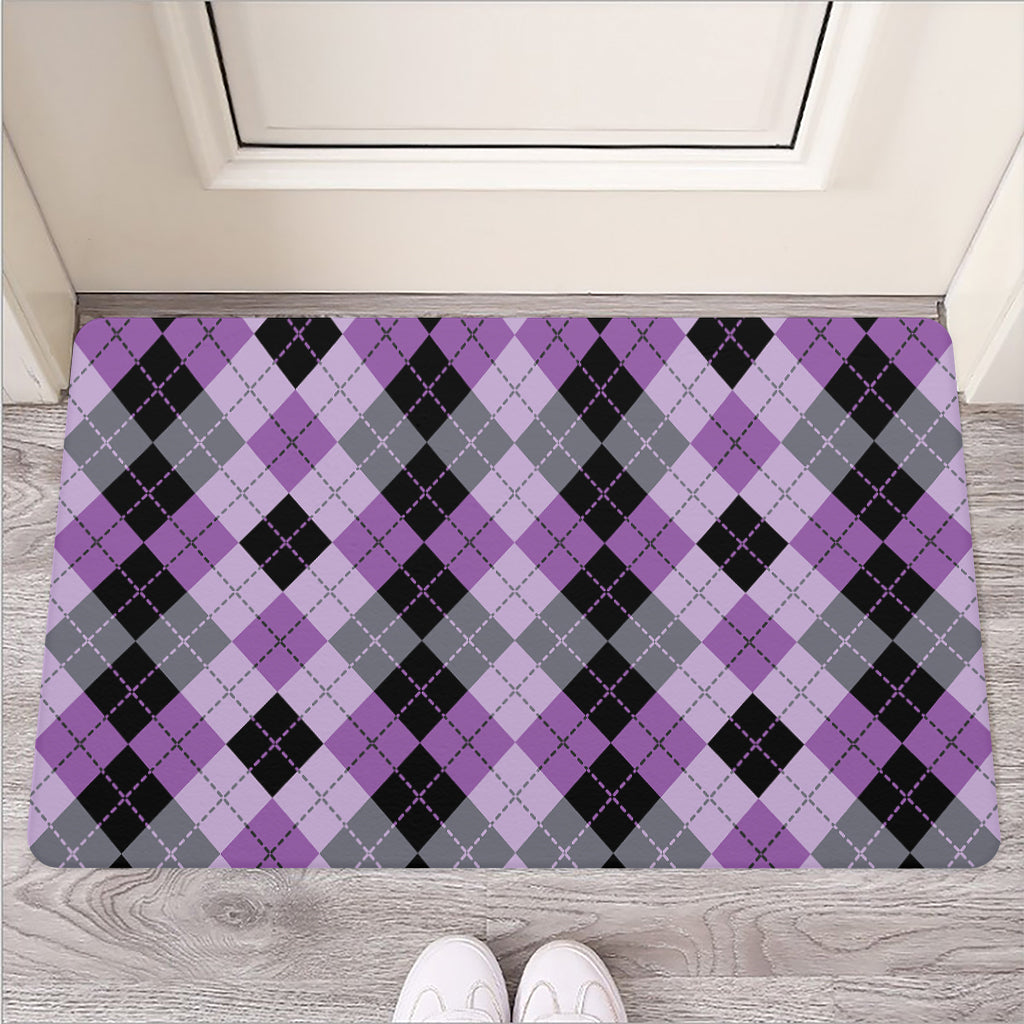 Black Grey And Violet Argyle Print Rubber Doormat
