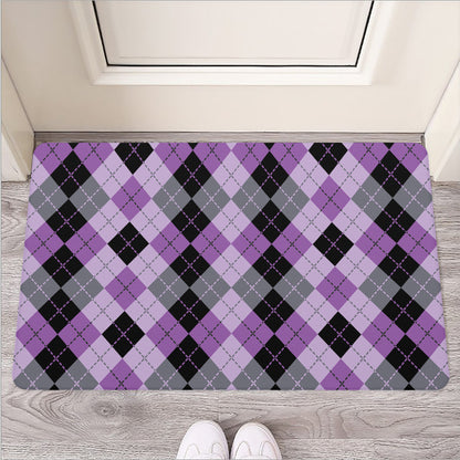 Black Grey And Violet Argyle Print Rubber Doormat