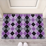 Black Grey And Violet Argyle Print Rubber Doormat