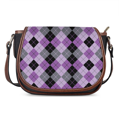 Black Grey And Violet Argyle Print Saddle Bag