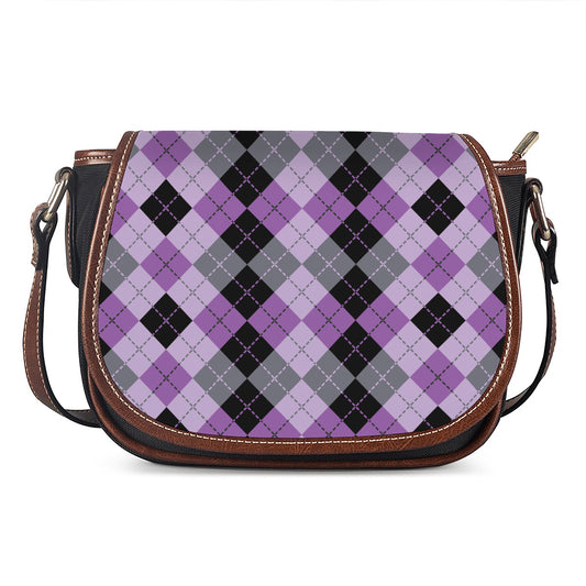 Black Grey And Violet Argyle Print Saddle Bag