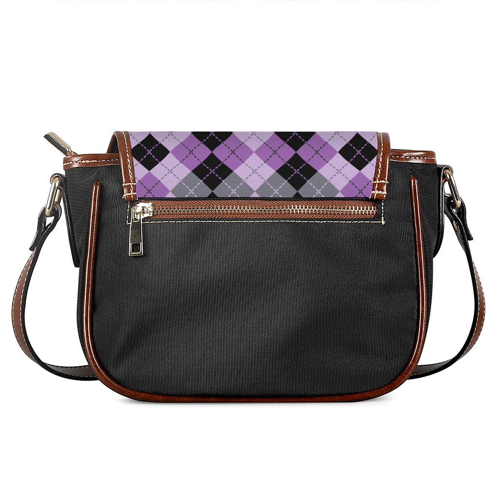 Black Grey And Violet Argyle Print Saddle Bag