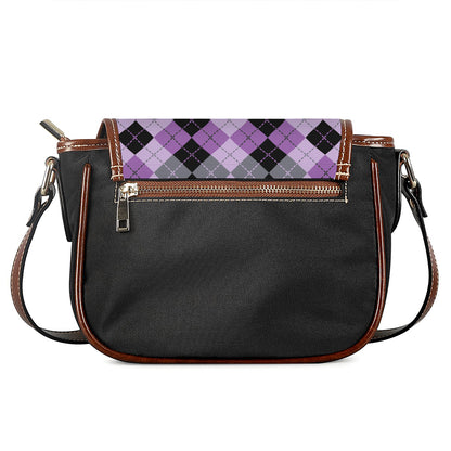 Black Grey And Violet Argyle Print Saddle Bag