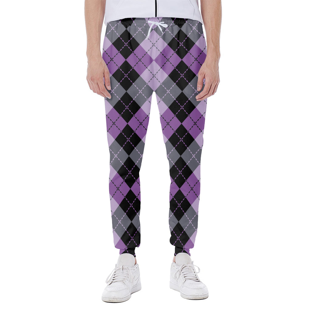 Black Grey And Violet Argyle Print Scuba Joggers