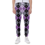 Black Grey And Violet Argyle Print Scuba Joggers