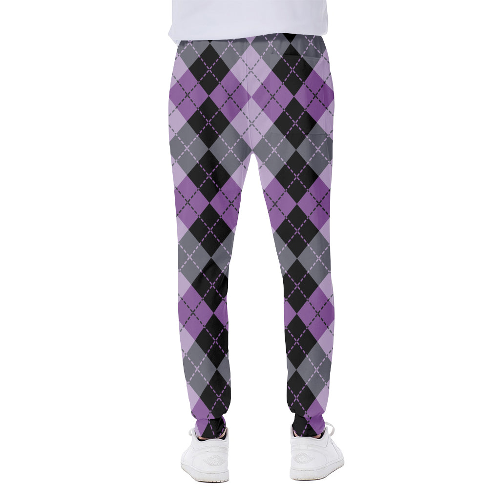 Black Grey And Violet Argyle Print Scuba Joggers