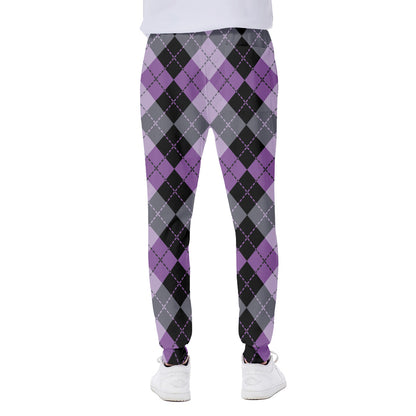 Black Grey And Violet Argyle Print Scuba Joggers