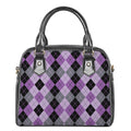 Black Grey And Violet Argyle Print Shoulder Handbag