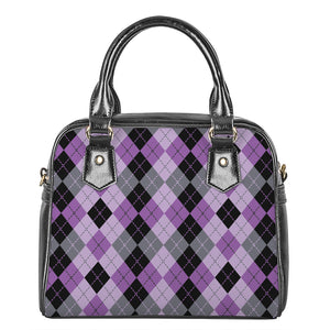 Black Grey And Violet Argyle Print Shoulder Handbag