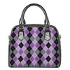 Black Grey And Violet Argyle Print Shoulder Handbag