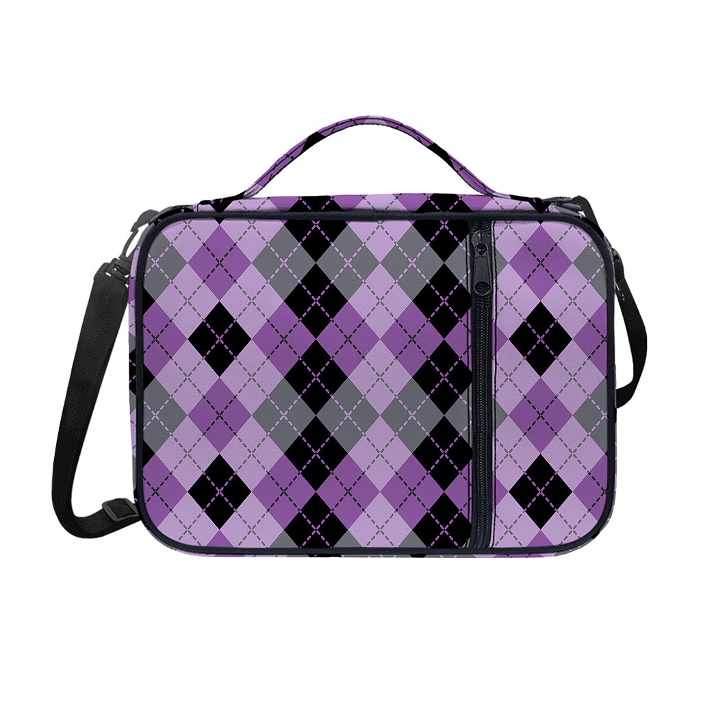 Black Grey And Violet Argyle Print Shoulder Strap Bible Bag