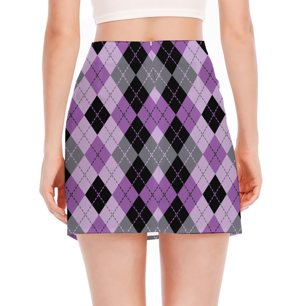 Black Grey And Violet Argyle Print Side Slit Mini Skirt