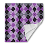 Black Grey And Violet Argyle Print Silk Bandana