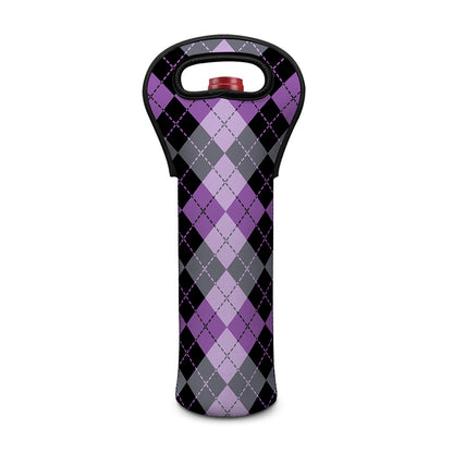 Black Grey And Violet Argyle Print Single Neoprene Wine Tote