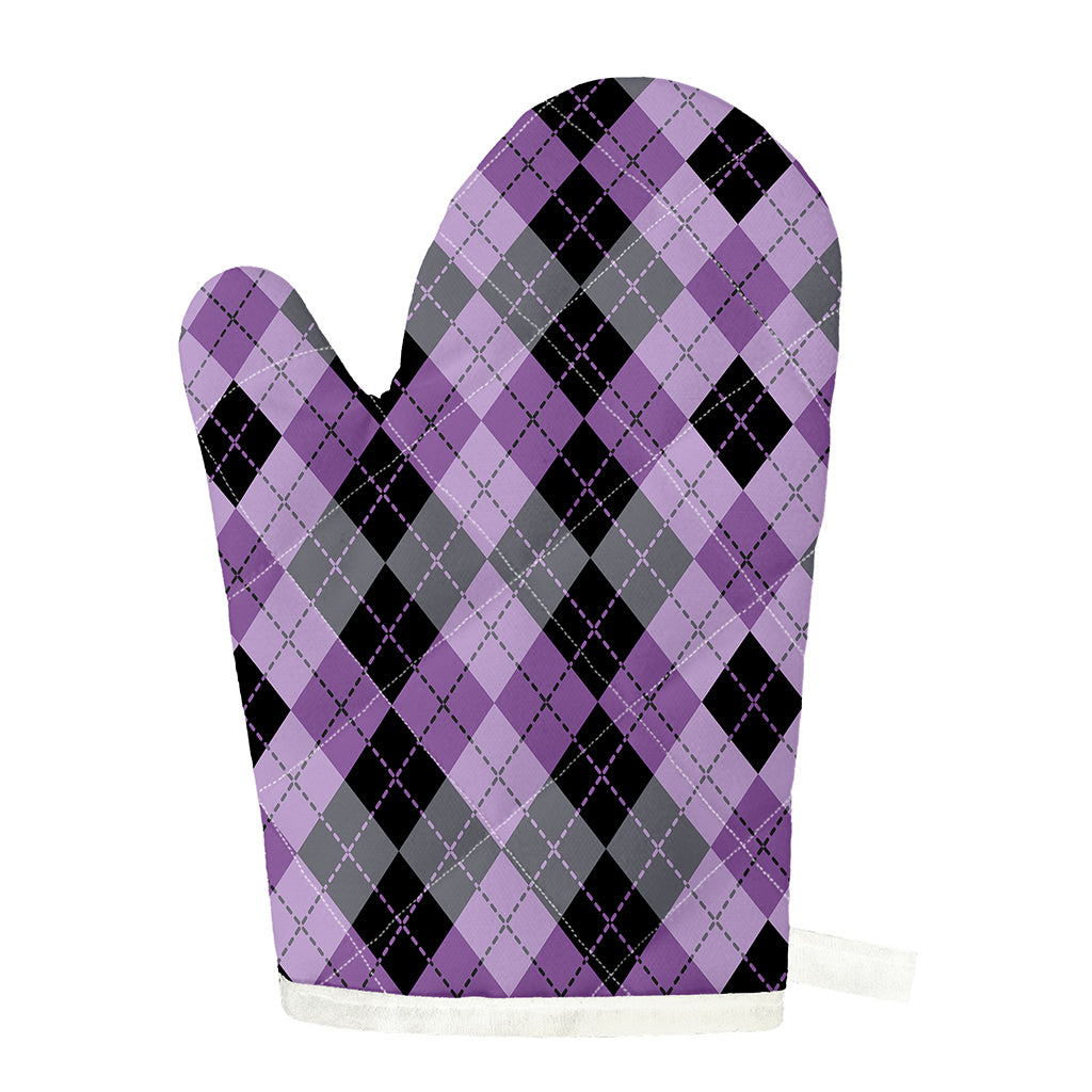 Black Grey And Violet Argyle Print Single Oven Mitt