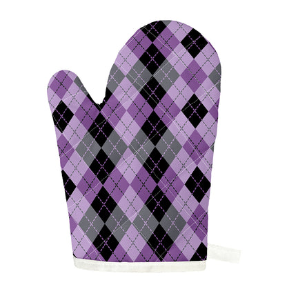 Black Grey And Violet Argyle Print Single Oven Mitt