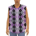Black Grey And Violet Argyle Print Sleeveless Baseball Jersey