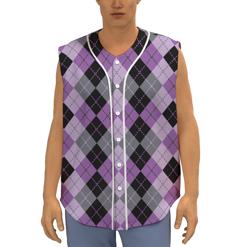 Black Grey And Violet Argyle Print Sleeveless Baseball Jersey