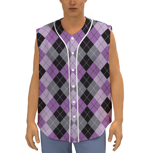 Black Grey And Violet Argyle Print Sleeveless Baseball Jersey