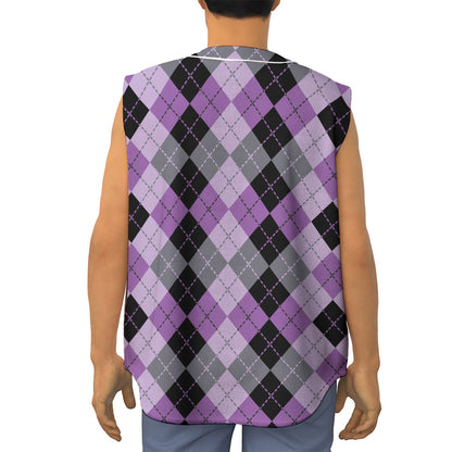 Black Grey And Violet Argyle Print Sleeveless Baseball Jersey