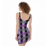 Black Grey And Violet Argyle Print Sleeveless Bodycon Dress