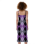 Black Grey And Violet Argyle Print Slim Fit Midi Cami Dress