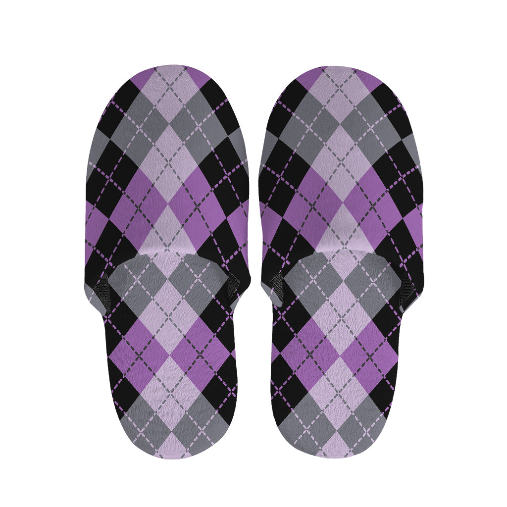 Black Grey And Violet Argyle Print Slippers