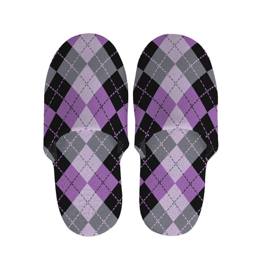 Black Grey And Violet Argyle Print Slippers