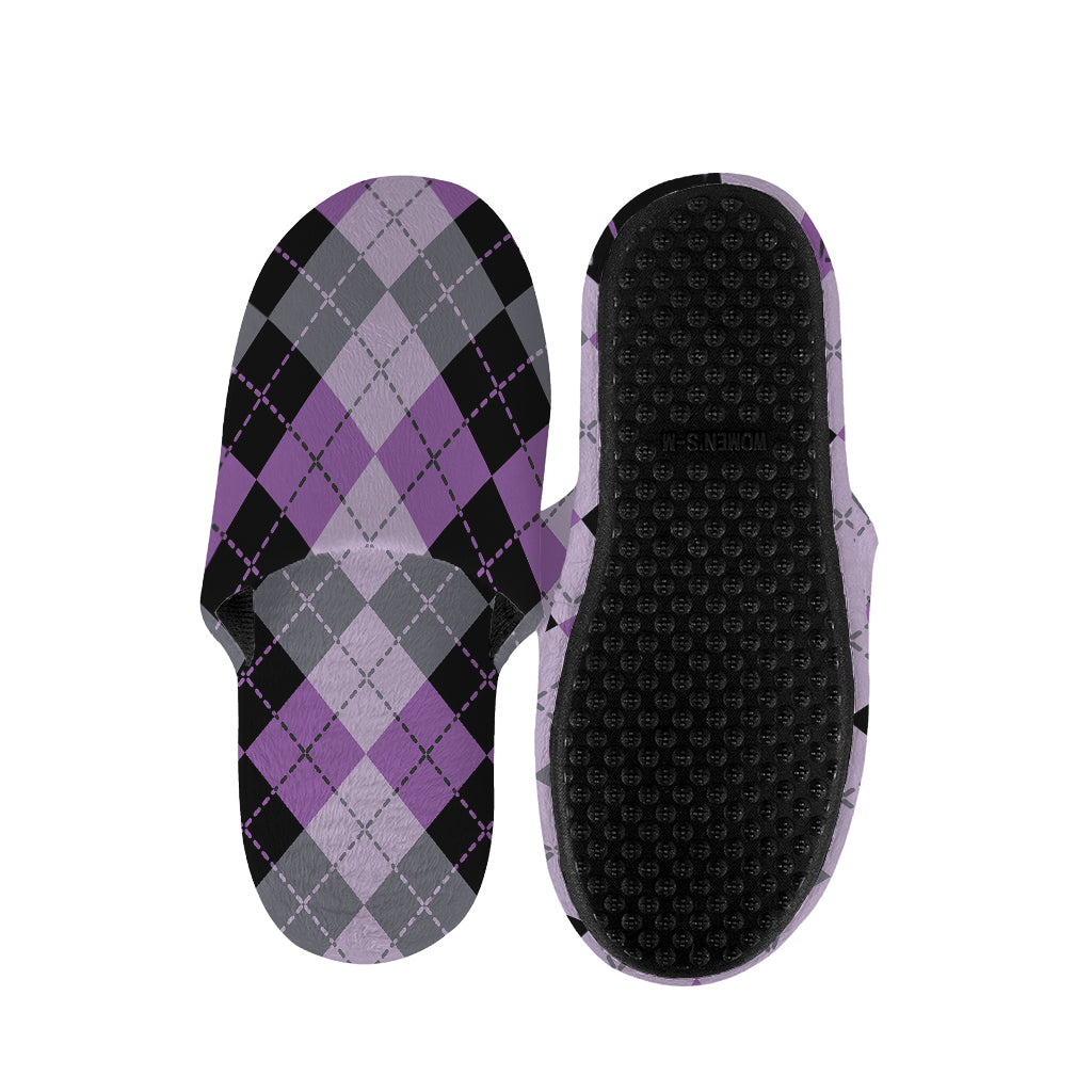 Black Grey And Violet Argyle Print Slippers