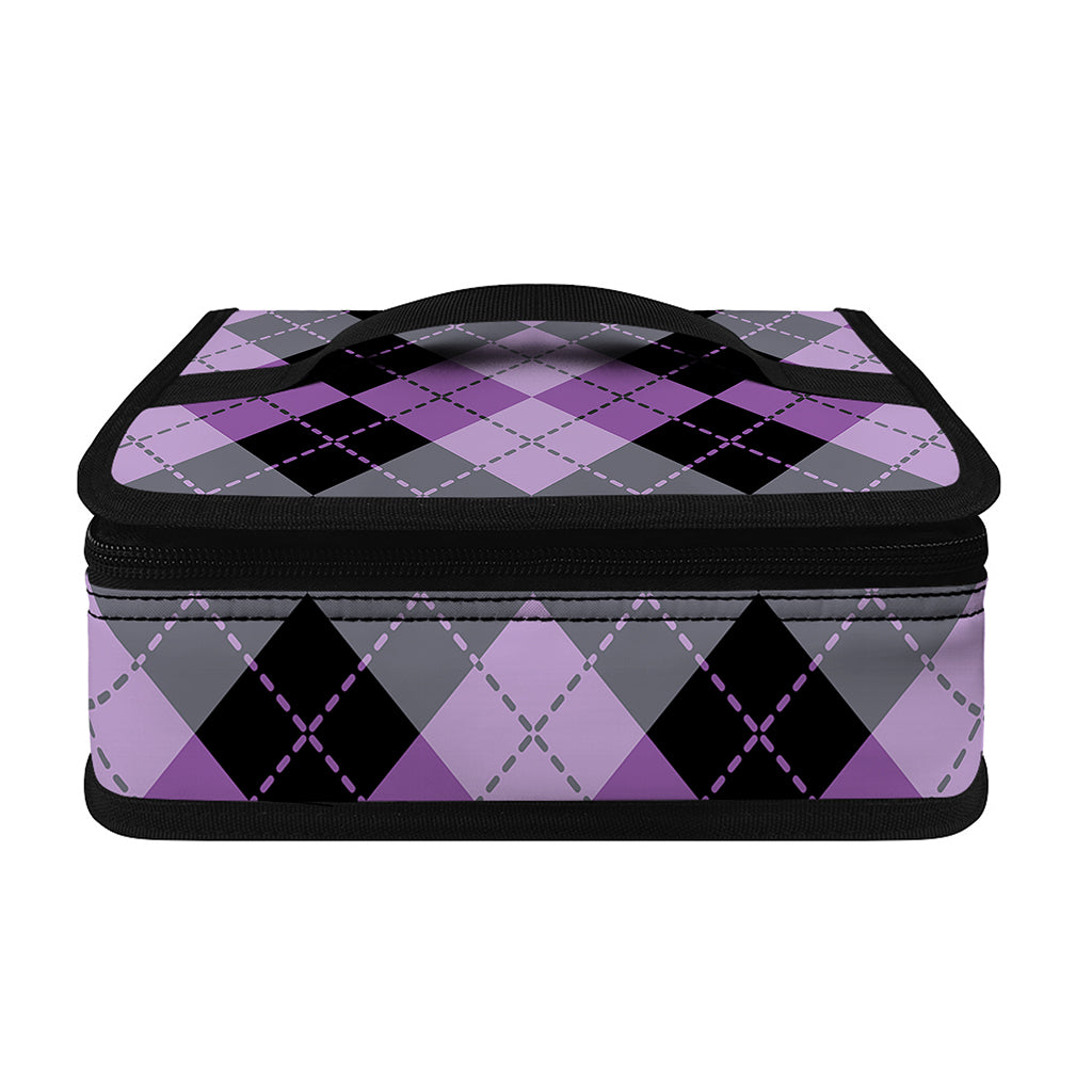 Black Grey And Violet Argyle Print Small Lunch Bag