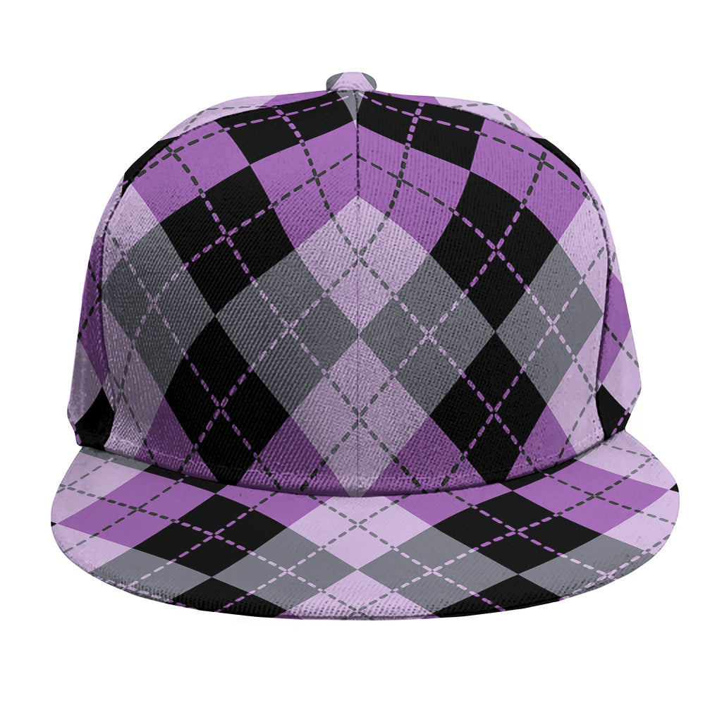 Black Grey And Violet Argyle Print Snapback Cap